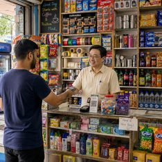 Illustration for discount store, corner shop, neighborhood supermarket